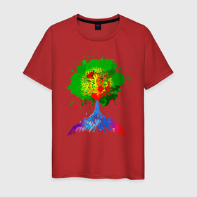 Мужская футболка хлопок с принтом Радужное дерево жизни в Петрозаводске, 100% хлопок | прямой крой, круглый вырез горловины, длина до линии бедер, слегка спущенное плечо. | Тематика изображения на принте: psychedelic | rainbow tree of life | медитация | метаморфоза | очевидный | психоделика | психоделическая | сознание | цветная | яркая