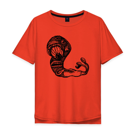 Мужская футболка хлопок Oversize с принтом Самосознающий червь в Новосибирске, 100% хлопок | свободный крой, круглый ворот, “спинка” длиннее передней части | psychedelic | self aware worm | глаз | метаморфоза | психоделика | психоделическая | самосознающий червь | сознание | червь | червяк