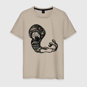 Мужская футболка хлопок с принтом Самосознающий червь в Новосибирске, 100% хлопок | прямой крой, круглый вырез горловины, длина до линии бедер, слегка спущенное плечо. | psychedelic | self aware worm | глаз | метаморфоза | психоделика | психоделическая | самосознающий червь | сознание | червь | червяк