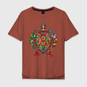 Мужская футболка хлопок Oversize с принтом Психоделическая черепаха в Екатеринбурге, 100% хлопок | свободный крой, круглый ворот, “спинка” длиннее передней части | psychedelic | медитация | метаморфоза | очевидный | психоделика | психоделическая | сознание | цветная | черепаха | черепаший | черепашка | яркая