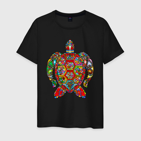 Мужская футболка хлопок с принтом Психоделическая черепаха в Екатеринбурге, 100% хлопок | прямой крой, круглый вырез горловины, длина до линии бедер, слегка спущенное плечо. | psychedelic | медитация | метаморфоза | очевидный | психоделика | психоделическая | сознание | цветная | черепаха | черепаший | черепашка | яркая