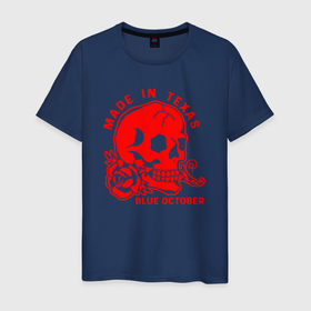 Мужская футболка хлопок с принтом blue october череп, в Тюмени, 100% хлопок | прямой крой, круглый вырез горловины, длина до линии бедер, слегка спущенное плечо. | alternative | blue | blue october | justin furstenfeld | lyrics | october | rock | череп