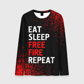 Мужской лонгслив 3D с принтом Eat Sleep Free Fire Repeat | Арт в Новосибирске, 100% полиэстер | длинные рукава, круглый вырез горловины, полуприлегающий силуэт | Тематика изображения на принте: eat sleep free fire repeat | fire | free | garena | logo | гарена | игра | игры | краска | лого | логотип | символ | спрей | фаер | фри