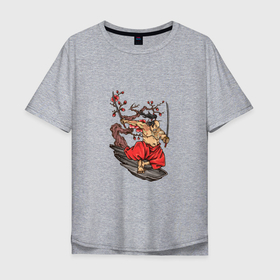 Мужская футболка хлопок Oversize с принтом СМЕЛЫЙ САМУРАЙ в Кировске, 100% хлопок | свободный крой, круглый ворот, “спинка” длиннее передней части | воин | меч | отважный | самурай | смелый | япония