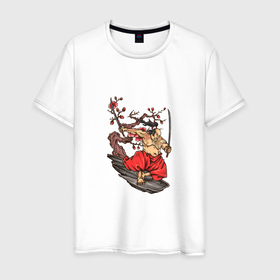 Мужская футболка хлопок с принтом СМЕЛЫЙ САМУРАЙ в Петрозаводске, 100% хлопок | прямой крой, круглый вырез горловины, длина до линии бедер, слегка спущенное плечо. | воин | меч | отважный | самурай | смелый | япония