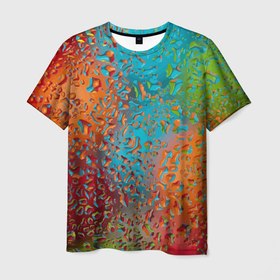 Мужская футболка 3D с принтом Капли на стекле   Vanguard pattern в Екатеринбурге, 100% полиэфир | прямой крой, круглый вырез горловины, длина до линии бедер | color | drop | fashion | pattern | vanguard | авангард | капля | мода | паттерн | цвет