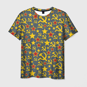 Мужская футболка 3D с принтом Знаки Советского Союза в Белгороде, 100% полиэфир | прямой крой, круглый вырез горловины, длина до линии бедер | 9 мая | ветеран | воин | война | георгиевская лента | день победы | защитник отечества | коммунизм | комсомол | красная звезда | красноармеец | партия | праздник победы | родина | серп и молот