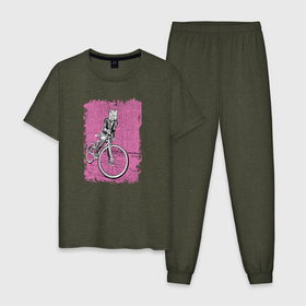Мужская пижама хлопок с принтом Байк Панк Лисичка в Тюмени, 100% хлопок | брюки и футболка прямого кроя, без карманов, на брюках мягкая резинка на поясе и по низу штанин
 | Тематика изображения на принте: bike | mtb | punk | анархия | байк | байкер | вело | велосипед | гонщик | город | катание | лето | лиса | лисичка | мтб | панк | райдер | спорт | улица | уличный | фикс