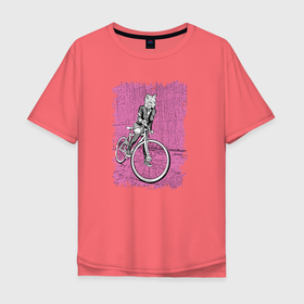 Мужская футболка хлопок Oversize с принтом Байк Панк Лисичка в Петрозаводске, 100% хлопок | свободный крой, круглый ворот, “спинка” длиннее передней части | bike | mtb | punk | анархия | байк | байкер | вело | велосипед | гонщик | город | катание | лето | лиса | лисичка | мтб | панк | райдер | спорт | улица | уличный | фикс