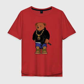 Мужская футболка хлопок Oversize с принтом Gangsta bear (Крутой мишка) , 100% хлопок | свободный крой, круглый ворот, “спинка” длиннее передней части | Тематика изображения на принте: bear | gangsta | бандит | гангстер | ганста | генста | крутой | медведь | мишка | опасный | четкий | чоткий