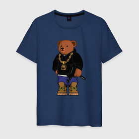 Мужская футболка хлопок с принтом Gangsta bear (Крутой мишка) в Петрозаводске, 100% хлопок | прямой крой, круглый вырез горловины, длина до линии бедер, слегка спущенное плечо. | bear | gangsta | бандит | гангстер | ганста | генста | крутой | медведь | мишка | опасный | четкий | чоткий