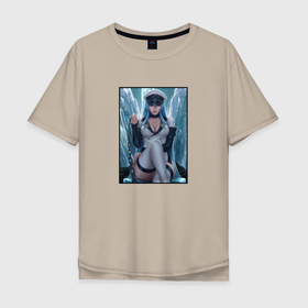 Мужская футболка хлопок Oversize с принтом Красотка Эсдэт в Тюмени, 100% хлопок | свободный крой, круглый ворот, “спинка” длиннее передней части | akame | akame ga kill | anime | esdeath | акамэ | аниме | анимэ | эсдэт