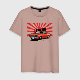 Мужская футболка хлопок с принтом Японская легенда   Красная классика в Кировске, 100% хлопок | прямой крой, круглый вырез горловины, длина до линии бедер, слегка спущенное плечо. | авто | автомобиль | красная машина | старая машина | япония | японская машина | японское авто