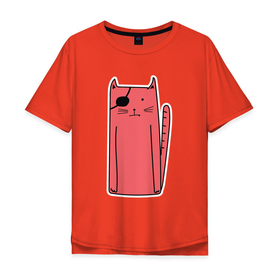 Мужская футболка хлопок Oversize с принтом Красный кот   пират в Петрозаводске, 100% хлопок | свободный крой, круглый ворот, “спинка” длиннее передней части | кот | кот   пират | котенок | котик | кошка | красный кот | пират
