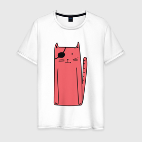 Мужская футболка хлопок с принтом Красный кот   пират , 100% хлопок | прямой крой, круглый вырез горловины, длина до линии бедер, слегка спущенное плечо. | кот | кот   пират | котенок | котик | кошка | красный кот | пират