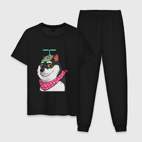 Мужская пижама хлопок с принтом NFT DOGE в Новосибирске, 100% хлопок | брюки и футболка прямого кроя, без карманов, на брюках мягкая резинка на поясе и по низу штанин
 | art | dog | doge | doggie | doggy | drawing | meme | nft | арт | мем | нфт | пес | песик | рисунок | собака | собачка