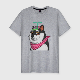 Мужская футболка хлопок Slim с принтом NFT DOGE в Новосибирске, 92% хлопок, 8% лайкра | приталенный силуэт, круглый вырез ворота, длина до линии бедра, короткий рукав | art | dog | doge | doggie | doggy | drawing | meme | nft | арт | мем | нфт | пес | песик | рисунок | собака | собачка