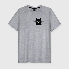 Мужская футболка хлопок Slim с принтом кот в кармане у меня в Курске, 92% хлопок, 8% лайкра | приталенный силуэт, круглый вырез ворота, длина до линии бедра, короткий рукав | cat | китюлька | кот в карман | котик | котэ русь | черный кот