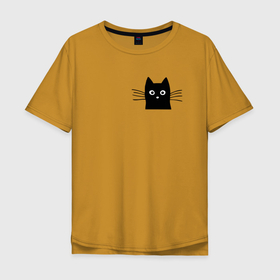 Мужская футболка хлопок Oversize с принтом кот в кармане у меня в Белгороде, 100% хлопок | свободный крой, круглый ворот, “спинка” длиннее передней части | cat | китюлька | кот в карман | котик | котэ русь | черный кот