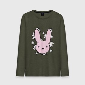 Мужской лонгслив хлопок с принтом Bad Bunny Floral Bunny в Тюмени, 100% хлопок |  | bad bunny floral bunny | bunny rabbit with basket | rabbit face | зайка | зайчик | кролик | розовый кролик | свэг