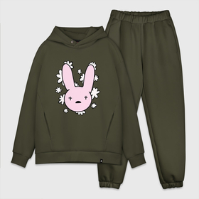 Мужской костюм хлопок OVERSIZE с принтом Bad Bunny Floral Bunny в Тюмени,  |  | bad bunny floral bunny | bunny rabbit with basket | rabbit face | зайка | зайчик | кролик | розовый кролик | свэг