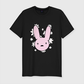 Мужская футболка хлопок Slim с принтом Bad Bunny Floral Bunny в Кировске, 92% хлопок, 8% лайкра | приталенный силуэт, круглый вырез ворота, длина до линии бедра, короткий рукав | bad bunny floral bunny | bunny rabbit with basket | rabbit face | зайка | зайчик | кролик | розовый кролик | свэг
