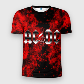 Мужская футболка 3D Slim с принтом AC DC Rock N Roll в Белгороде, 100% полиэстер с улучшенными характеристиками | приталенный силуэт, круглая горловина, широкие плечи, сужается к линии бедра | acdc | hard rock | гитара | группа | метал | музыка | рок