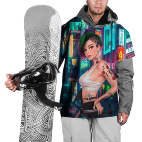 Накидка на куртку 3D с принтом Judy Cyberpunk2077 Киберпанк в Тюмени, 100% полиэстер |  | 2077 | cyberpunk | cyberpunk 2077 | judy | night city | vi | ви | джуди | жуди | кибер | киберпанк | найтсити | панк