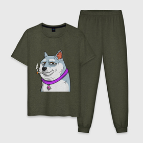 Мужская пижама хлопок с принтом NFT Doge в Тюмени, 100% хлопок | брюки и футболка прямого кроя, без карманов, на брюках мягкая резинка на поясе и по низу штанин
 | 