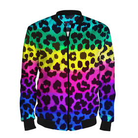 Мужской бомбер 3D с принтом Leopard Pattern   Neon в Екатеринбурге, 100% полиэстер | застегивается на молнию, по бокам два кармана без застежек, по низу бомбера и на воротнике - эластичная резинка | Тематика изображения на принте: fashion | leopard | neon | pattern | skin | vanguard | авангард | леопард | мода | неон | узор