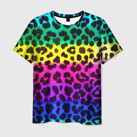 Мужская футболка 3D с принтом Leopard Pattern   Neon в Екатеринбурге, 100% полиэфир | прямой крой, круглый вырез горловины, длина до линии бедер | Тематика изображения на принте: fashion | leopard | neon | pattern | skin | vanguard | авангард | леопард | мода | неон | узор