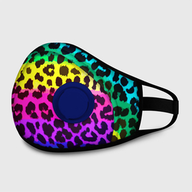 Маска из неопрена с принтом Leopard Pattern   Neon в городе Новоалтайск, неопрен 100% | Форма огибающая нос. Резинки для ушей с дополнительной резинкой на затылке. Клапан для выдоха для активного дыхания при занятиях спортом. Эластичный материал маски и окантовки для лучшего растяжения и прилегания маски.  | Тематика изображения на принте: fashion | leopard | neon | pattern | skin | vanguard | авангард | леопард | мода | неон | узор