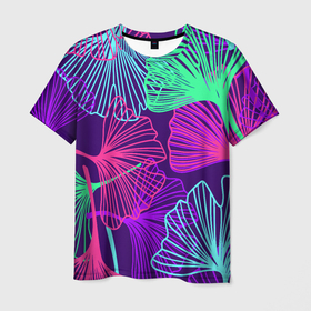Мужская футболка 3D с принтом Neon color pattern   Fashion 2023 в Петрозаводске, 100% полиэфир | прямой крой, круглый вырез горловины, длина до линии бедер | color | fashion | leaf | neon | pattern | лист | мода | неон | узор | цвет