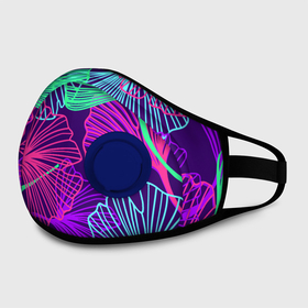 Маска из неопрена с принтом Neon color pattern   Fashion 2023 в Смоленске, неопрен 100% | Форма огибающая нос. Резинки для ушей с дополнительной резинкой на затылке. Клапан для выдоха для активного дыхания при занятиях спортом. Эластичный материал маски и окантовки для лучшего растяжения и прилегания маски.  | Тематика изображения на принте: color | fashion | leaf | neon | pattern | лист | мода | неон | узор | цвет