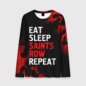 Мужской лонгслив 3D с принтом Eat Sleep Saints Row Repeat | Камуфляж в Санкт-Петербурге, 100% полиэстер | длинные рукава, круглый вырез горловины, полуприлегающий силуэт | Тематика изображения на принте: eat sleep saints row repeat | logo | row | saints | игра | игры | камуфляж | лого | логотип | милитари | роу | символ | сэйнтс