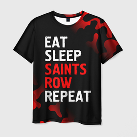 Мужская футболка 3D с принтом Eat Sleep Saints Row Repeat | Камуфляж в Санкт-Петербурге, 100% полиэфир | прямой крой, круглый вырез горловины, длина до линии бедер | Тематика изображения на принте: eat sleep saints row repeat | logo | row | saints | игра | игры | камуфляж | лого | логотип | милитари | роу | символ | сэйнтс