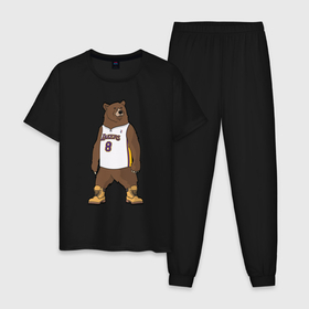 Мужская пижама хлопок с принтом Баскетбольный мишка в Тюмени, 100% хлопок | брюки и футболка прямого кроя, без карманов, на брюках мягкая резинка на поясе и по низу штанин
 | lakers | баскет | баскетбол | лэйкерс | майка | медвель | мишка