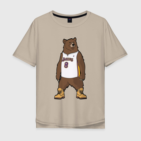 Мужская футболка хлопок Oversize с принтом Баскетбольный мишка в Кировске, 100% хлопок | свободный крой, круглый ворот, “спинка” длиннее передней части | lakers | баскет | баскетбол | лэйкерс | майка | медвель | мишка