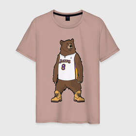Мужская футболка хлопок с принтом Баскетбольный мишка в Кировске, 100% хлопок | прямой крой, круглый вырез горловины, длина до линии бедер, слегка спущенное плечо. | lakers | баскет | баскетбол | лэйкерс | майка | медвель | мишка