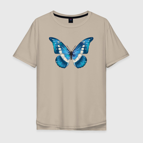 Мужская футболка хлопок Oversize с принтом Blue butterfly (синяя бабочка) в Санкт-Петербурге, 100% хлопок | свободный крой, круглый ворот, “спинка” длиннее передней части | Тематика изображения на принте: blue | butterfly | бабочка | красивая | синяя