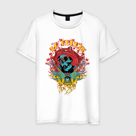 Мужская футболка хлопок с принтом La muerte (santa muerte) в Екатеринбурге, 100% хлопок | прямой крой, круглый вырез горловины, длина до линии бедер, слегка спущенное плечо. | la | mexico | muerte | santa | skull | ла | мексика | муерте | муэртэ | пистолет | револьвер | санта | череп