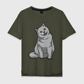 Мужская футболка хлопок Oversize с принтом Серый котейка ) в Кировске, 100% хлопок | свободный крой, круглый ворот, “спинка” длиннее передней части | cat | gray | кот | котейка | котик | кошка | серый