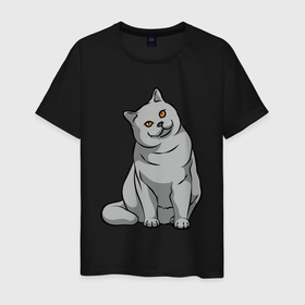 Мужская футболка хлопок с принтом Серый котейка ) в Санкт-Петербурге, 100% хлопок | прямой крой, круглый вырез горловины, длина до линии бедер, слегка спущенное плечо. | cat | gray | кот | котейка | котик | кошка | серый