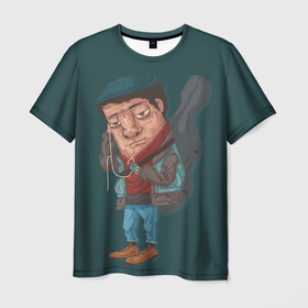 Мужская футболка 3D с принтом Бродяга музыкант , 100% полиэфир | прямой крой, круглый вырез горловины, длина до линии бедер | Тематика изображения на принте: бродяга | музыка | музыкант | парень | путешественник