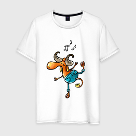 Мужская футболка хлопок с принтом Танцующий козерог в Петрозаводске, 100% хлопок | прямой крой, круглый вырез горловины, длина до линии бедер, слегка спущенное плечо. | в танце | козел | козерог | овен | танец | танцы