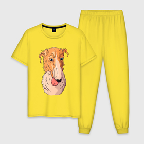 Мужская пижама хлопок с принтом Уставшая собака в Екатеринбурге, 100% хлопок | брюки и футболка прямого кроя, без карманов, на брюках мягкая резинка на поясе и по низу штанин
 | пес | собака | собачка | уставшая | уставшая собака
