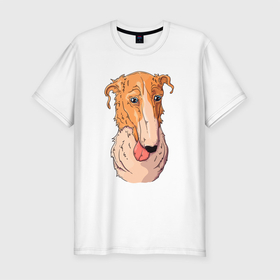 Мужская футболка хлопок Slim с принтом Уставшая собака в Екатеринбурге, 92% хлопок, 8% лайкра | приталенный силуэт, круглый вырез ворота, длина до линии бедра, короткий рукав | пес | собака | собачка | уставшая | уставшая собака
