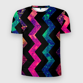 Мужская футболка 3D Slim с принтом Геометрический паттерн   Neon , 100% полиэстер с улучшенными характеристиками | приталенный силуэт, круглая горловина, широкие плечи, сужается к линии бедра | fashion | geometry | neon | pattern | геометрия | мода | неон | узор