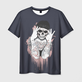 Мужская футболка 3D с принтом Больные мысли в Кировске, 100% полиэфир | прямой крой, круглый вырез горловины, длина до линии бедер | Тематика изображения на принте: девушка | тату | хипстер | череп | эмо