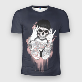 Мужская футболка 3D Slim с принтом Больные мысли в Санкт-Петербурге, 100% полиэстер с улучшенными характеристиками | приталенный силуэт, круглая горловина, широкие плечи, сужается к линии бедра | девушка | тату | хипстер | череп | эмо